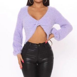 Purple Twist Front Fuzzy Cropped Sweater